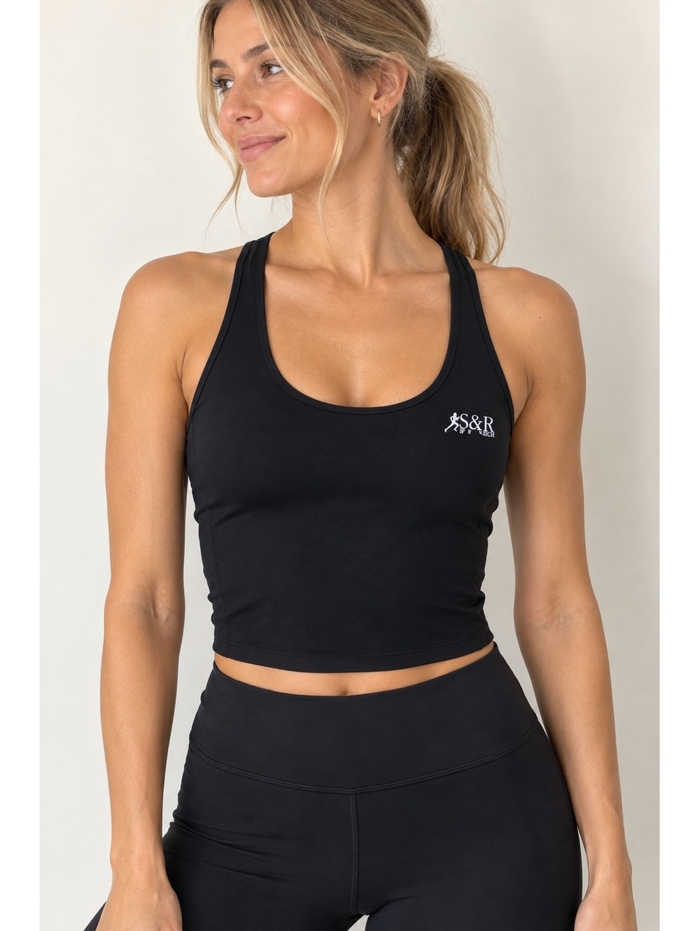Sporty & Rich Black Racerback Crop Tank Top Size M